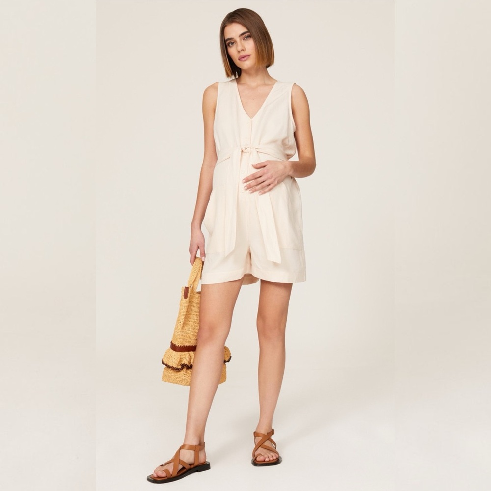 Hatch Elliot Maternity Romper in Ecru